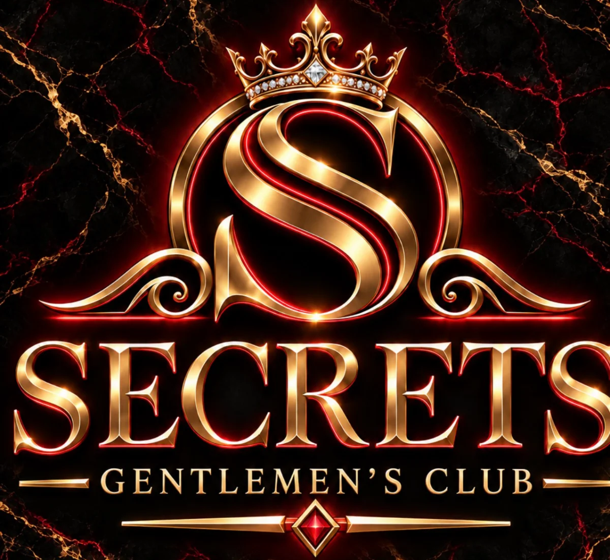 Secrets logo, a gold crowned S
